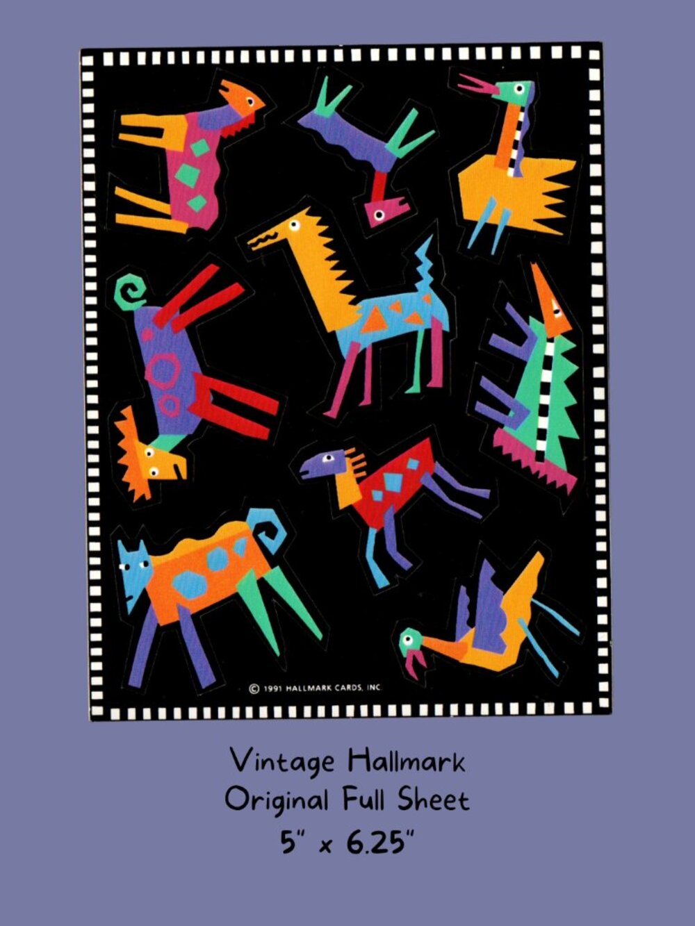 Hallmark Weird Geometric Animals Vintage 1991 Sticker Sheet